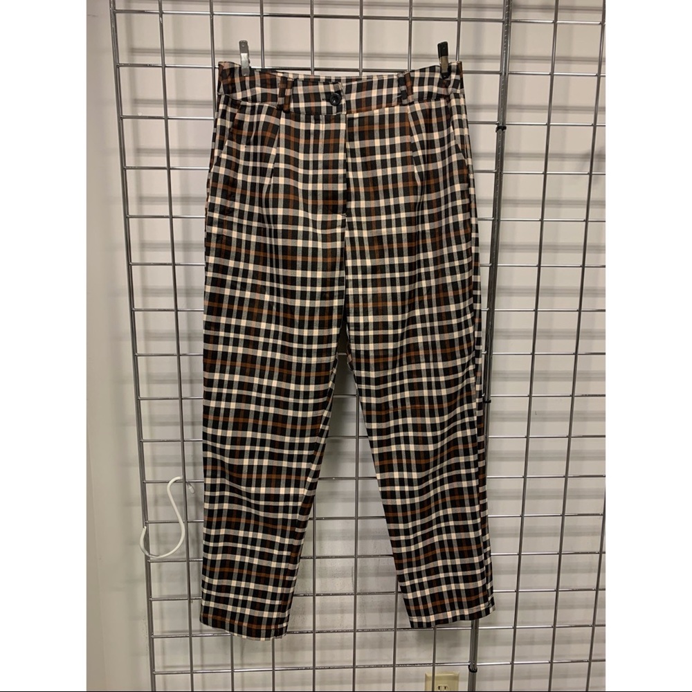 Nasty Gal brown plaid trousers